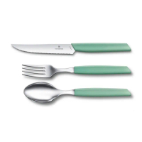 【VICTORINOX 瑞士維氏】Swiss Modern 餐具三件組 餐叉+餐匙+蕃茄刀(黑/藍/綠)