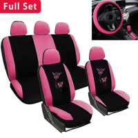 Full Set Car Seat Cover Steering Wheel Cover Universal Car Seat Interior Universal Cover Butterfly Style Full Set
