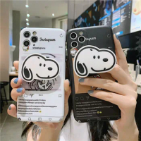 Snoopy Cartoon Apple12/13 Silicone Phone Case with Holder Anime Anti-Fall Couple Phone Protective Cover for Iphone Xr/xs