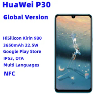 New Global Version HuaWei P30 Mobile Phones ELE-L29 HiSilicon Kirin 980 6.1" OLED Android 9 40MP Google Play NFC 3650mAh 22.5W