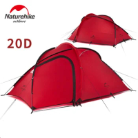 NatureHike New Hiby 3 Man Tent Outdoor 2 Room 3 Person 20D Nylon Silicone Ultralight Family Camping Tent red/ gray