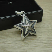 S925 sterling silver pendant single piece fashionable personality retro Thai silver double Pentagram pendant for men and women E
