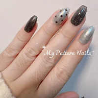 My Pattern Nails เล็บปลอมทรงอัลมอนด์ ดีไซน์สุดหรูหรา ลายเม็ดสีเงิน สำหรับผู้ที่ชื่นชอบความสวยงาม