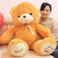 The lovely bow bear doll teddy bear hug bear plush toy doll birthday gift light brown bear about 120cm