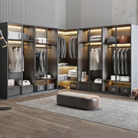 Modern luxury wardrobe aluminum alloy open glass corner integral cloakroom