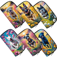 Flower Sea Dog Print Wallet Golden Retriever / German shepherd / Bull Terrier Money Bags Key Credit Card Holder Long Purse Gift