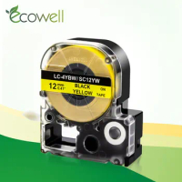 Ecowell Pattern Tape Printer Ribbons SC12YW LC-4YBP Black on Yellow compatible for Epson Labelworks LW-300 LW-400 label maker