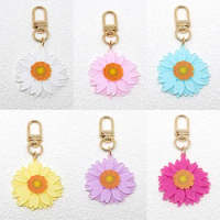 Multilayer Petal Artificial Daisy Flower Keychain Key Ring For Women Acrylic Bling Sequins Sunflower Bag Box Car Holder Ornament