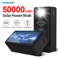 50000mAh Large Capacity Power Bank Solar Charging Wireless Powerbank USB C External Spare Battery For iPhone Samsung Camping