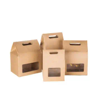20 pcs Kraft Paper Gift Storage Box with Window for Packing Food Candy Snack Cake Brown Paperboard Gift Box Packaging Bags