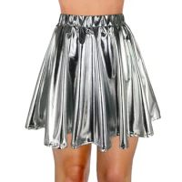 High Waist Pleated Solid Short Skirts For Women Trendy Summer Metallic Skater Skirt Sparkly Flared Pleated A Line Mini Skort