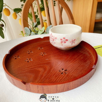 進口若兆漆器木板鏤空櫻花茶具圓形托盤茶盤