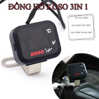 【Mới 2025】 Đồng hồ Koso 3 in 1, báo bình , báo nhiệt độ, sạc USB điện thoại có kèm pat chân kiếng