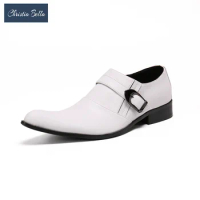 Elegant White Men Wedding Party Dress Shoes Male Business Office Genuine Leather Oxfords Shoes Plus Size Monk Strap Formal Shoes