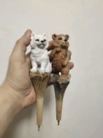 【現貨一個】天羽工藝木雕手工作品，寫實風格棕熊，小狗樣品木雕