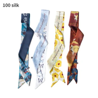 100% Mulberry Silk Long Bibbon Scarf Chinese Style Pure Silk Tie Women Luxury Neckerchief Thin Narrow Hand Bag Handle Scarves