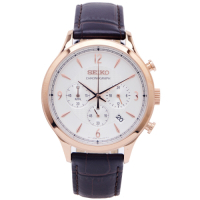 SEIKO 文青風三眼計時皮革錶帶款手錶(SSB342P1)-銀面x咖啡色/42mm