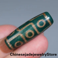 Himalyan Tibetan DZI Beads Green Agate 9 Eye Totem Amulet Pendant GZI 39×14 mm