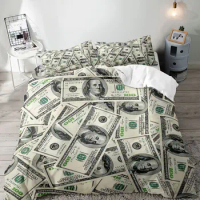 Luxury Money Duvet Cover, Black Bedding Set, Dollar Bill Comforter Quilt Cover, Bedroom Decor for Men, 2 Pillow Shams 3 Pieces