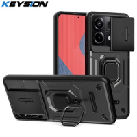 KEYSION Shockproof Case for Redmi Note 13 Pro 4G K70 Slide Camera Protection Ring Stand Phone Cover for Xiaomi POCO X6 5G M6 Pro