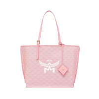 MCM Medium Himmel Shopper Bag Lauretos Leather Silver Pink