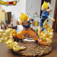 36cm Anime Dragon Ball Super Saiyan 2 Son Goku Vs Vegeta Statue Resin Standing Battle Full-Length Action Figure Model Toy