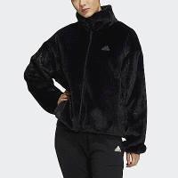 Adidas Met Fur Jkt T1 [HM7105] 女 運動外套 立領 訓練 休閒 抓毛絨 寬鬆 亞洲版 黑