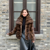 100% mink coat mink coat for women 2023 new temperament large cape collar short whole mink fur fur mink coat for women