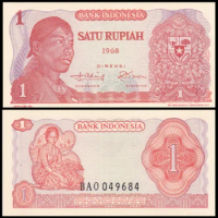 1968 Indonesia 1 Rupiah original notes unc (Fuera De uso Ahora Collectibles)