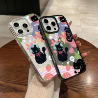 Sarung telefon gaya Ins Korea yang comel dengan corak kucing hitam dan rama-rama berkilau untuk iPho