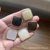 [Xiaoxiangkou] Metal Button Trench Coat Square Button Jelly Socialite Style Button Black White Decor