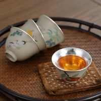 純銀主人杯茶碗 草木灰陶瓷包銀杯品茗杯單杯茶盞功夫茶具大茶杯