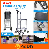PRODIY 4 in 1 Foldable 8 Wheel Stair Climber Aluminum Folding Grocery Shopping Trolley Cart Sit Trol