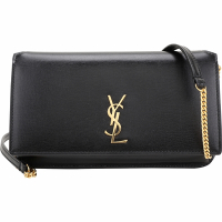 YSL Saint Laurent Cassandre 金字小牛皮翻蓋鍊帶手機包(黑色)