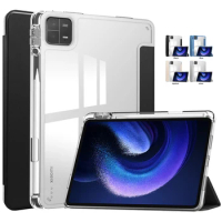 For Xiaomi Pad 6 Case With Pen Holder Trifold Leather Acrylic Clear Back Smart Case For Xiaomi Mi Pad 6 Xiaomi Pad 6 Pro 11 inch