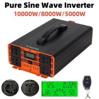 5000W 6000W 8000W 10000W Pure Sinus Wave Inverter 12V 24V 48V DC to AC 220V 120V Voltage Power Inverters Car Solar Converter LCD