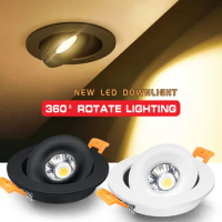 LED Downlight Recessed Spot Lights Dimmable 5W 7W 10W 12W 18W 360 Degree Rotation Round Ceiling Downlight Indoor Kitchen Bedroom