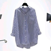 kemeja salur wanita/kemeja saku/baju atasan remaja dewasa/outfit kekinian/kemeja terlaris M hitam