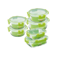 【CorelleBrands 康寧餐具】可拆扣分隔玻璃保鮮盒6件組(F04)