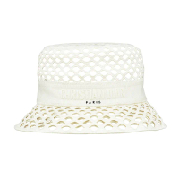 【Dior 迪奧】DIOR 刺繡LOGO簍空設計棉質混紡漁夫帽(米白)