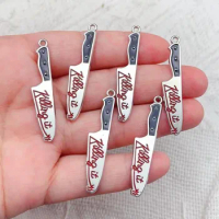 10pcs Enamel Bloody Knife Halloween Charms Cool Dagger Pendant For Earring Bracelet Necklace Jewelry Make Diy Craft Accessories