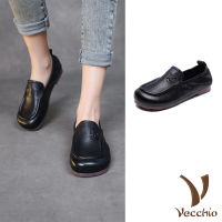 【Vecchio】真皮樂福鞋 方頭樂福鞋/全真皮頭層牛皮手工立體縫線舒適寬楦方頭樂福鞋(黑)