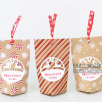 10*7*16cm Christmas Sugar Box with ribbon Christmas Eve retro kraft paper bags Gift candy box small paper bag 100pcs/lot