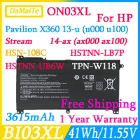 New BI03XL ON03XL Laptop Battery For HP Stream 14-ax000 Pavilion X360 TPN-W118 13-u000 Pavilion X360 m3-u000 13-u000 HSTNN-UB6W