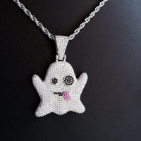 S925 純銀 pure silver solid ghost Pendant 滿鑲鬼臉吊墜 項鏈