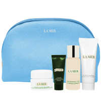 LA MER 海洋拉娜 深海極效穩膚露(30ml效期2026.03.01)+護手霜(30ml)+晶凍凝霜(7ml)+深海極效淨膚面膜(7ml效期膜2026.02.01)+沁藍化妝包(正貨)