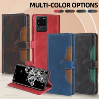 Contrasting Color Leather Flip Cover For Samsung Galaxy S20 Ultra S10 S10E S9 S8 S7 Plus Lite FE Magnet Buckle Mobile Phone Case