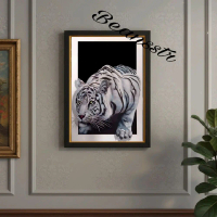 hiasan dinding uk53x35cm cetak poster gambar harimau putih 3D set bingkai