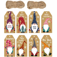 50-100Pcs Christmas Kraft Paper Tag With Strings Xmas Holiday Tags Vintage Painted Gift Wrapping Hanging Card DIY Message Card