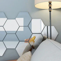 1pc Wall Mirror Sticker Acrylic Mirror Film Self-adhesive Adhesive Film Bathroom Home Decoration DIY Hexagonal Mirror Decal